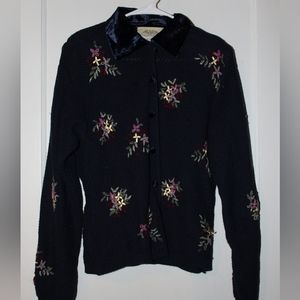 Vintage Susan Bristol Floral Embroidered Sweater Cardigan Women's S